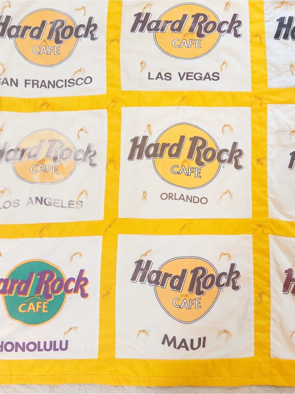 Handmade Hard Rock Cafe T-Shirt Quilt Wall Hanging 52”x67” Travel Souvenir